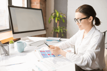 A woman working on smartphone