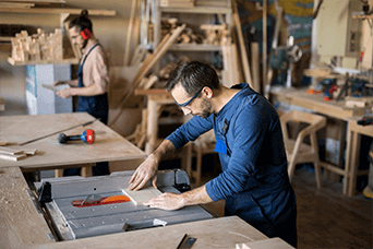 A man is working in a workshop